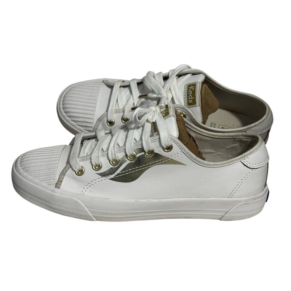 KED’S White Leather 8.5‎ gold side metallic design ribbed toe cap Jump Kick